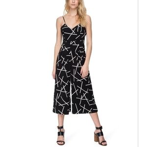 C/MEO Collective Power Trip Cropped Sleeveless Jumpsuit Black White Print Medium